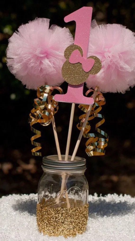 Diadema de orejas de oro Minnie Mouse con rosas rosadas  Decoracion  cumpleaños minnie, Fiesta minnie decoracion, Cumpleaños de minnie mouse