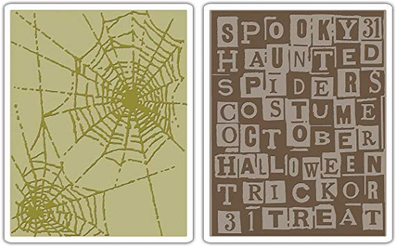  Sizzix Texture Fades – Carpetas para estampados 2pk – Halloween palabras y telarañas. Set by Tim Holtz 